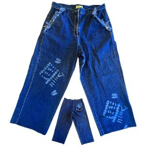 Trendy Frayed Pockets Wide Leg Jeans Sz XL